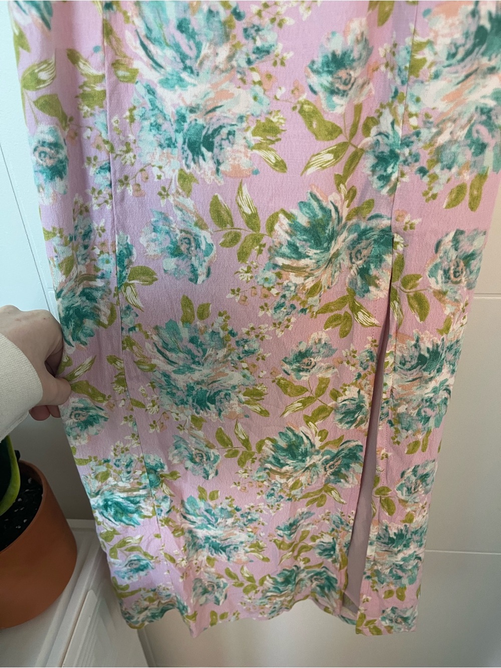 ASTR Floral Pink Maxi Slip Dress with Green Blue Accents - Picture 4 of 6